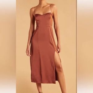 Abercrombie Luxe Crepe High-Slit Midi Dress in Brown XXS Petite Used Once